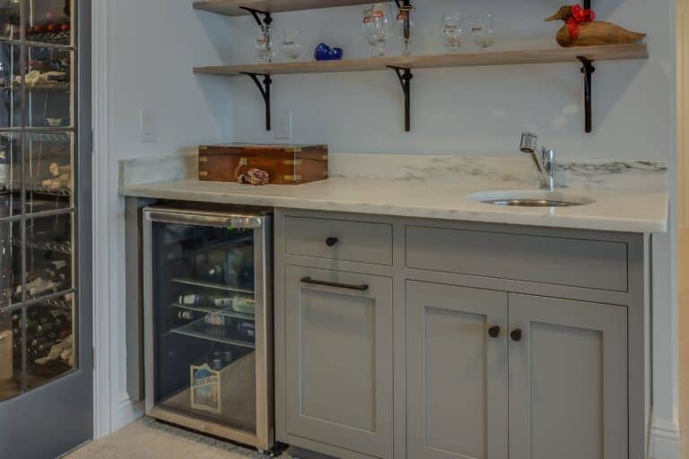 Gray Cabinets in South Bend Indiana with fridge and sink space