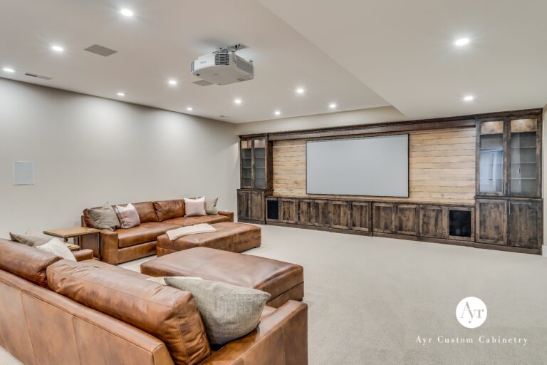 View of Living Room with Custom Cabinets entertainment center on one wall